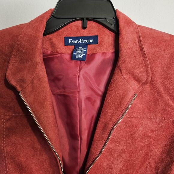 Evan Picone Faux Suede Jacket Zip Up Red Collared Blazer Jacket Women's Sz 10 - Picture 4 of 9
